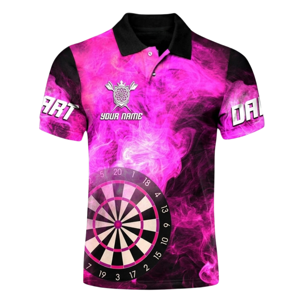 Arrow Swings Custom Name Black Pink Dart Polo Shirt Men, Custom Darts Shirts DZ0094