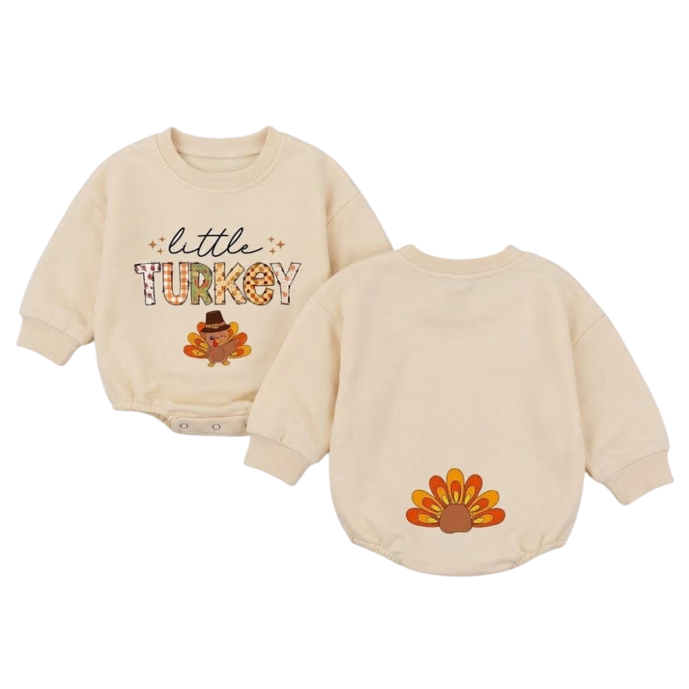 Little Turkey Baby Romper Sweatshirt, Thanksgiving Baby Romper Sweatshirt BB0051