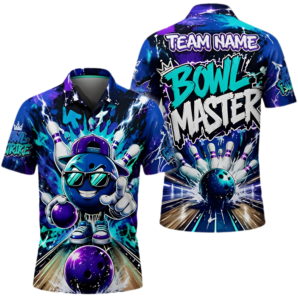 Bowl Master Custom Funny Ball Graffiti Bowling Polo Shirt, Custom Fun Bowling Team Shirt BZ0948