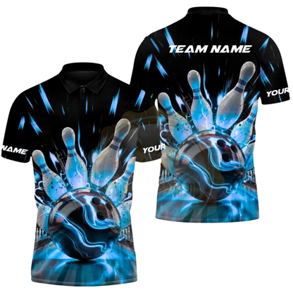 Custom Flame Orange Black Bowling Polo Shirt For Men, Custom Flame Bowling Shirts Team BZ0553