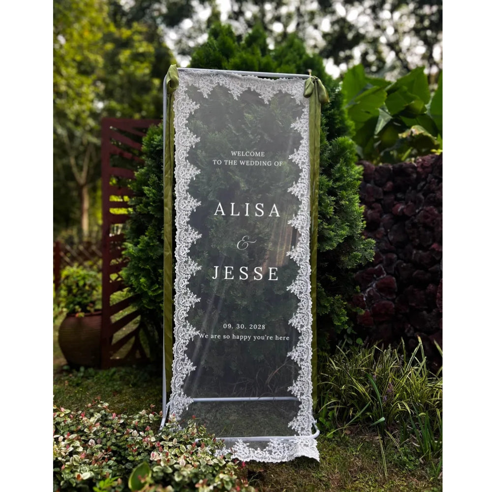 Personalized Lace Wedding Welcome Sign, Custom Lace Welcome Banner For Wedding WD0228