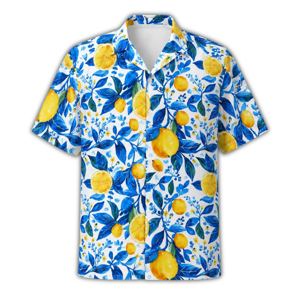 Lemon Yellow And Blue Hawaiian Shirt For Men Women, Lemon Hawaiian Shirt HE0907