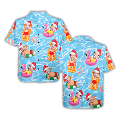 Custom Funny Face Beach Christmas Hawaiian Shirt, Custom Christmas Tropical Hawaiian Shirt HE0835