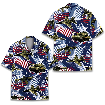 Fighter Aircraft Tank USA Flag Men's Hawaiian Shirt, Airplane Tank Hawaiian Shirt For Veteran HE0738
