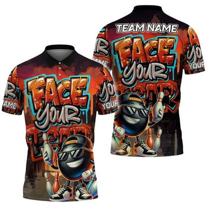 Face Your Fear Custom Funny Ball Bowling Polo Shirt For Men, Custom Funny Bowling Team Shirts BZ0859