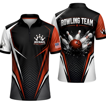 Custom Team Black Red Bowling Jersey, Men's Custom Bowling Shirt BZ0872