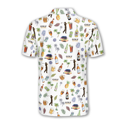 Golf And Beer Tropical Golf Polo Shirt Mens, Men's Beer Golf Shirts GM0438