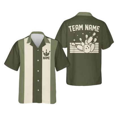 Custom Retro Blue Bowling Hawaiian Shirt For Men, Custom Team Retro Bowling Shirts BE0219