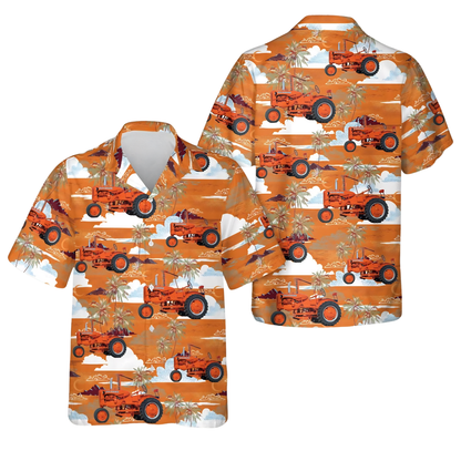 Tractor Orange Tropical Men's Hawaiian Shirt, Tractor Farmer Hawaiian Shirt HE0758