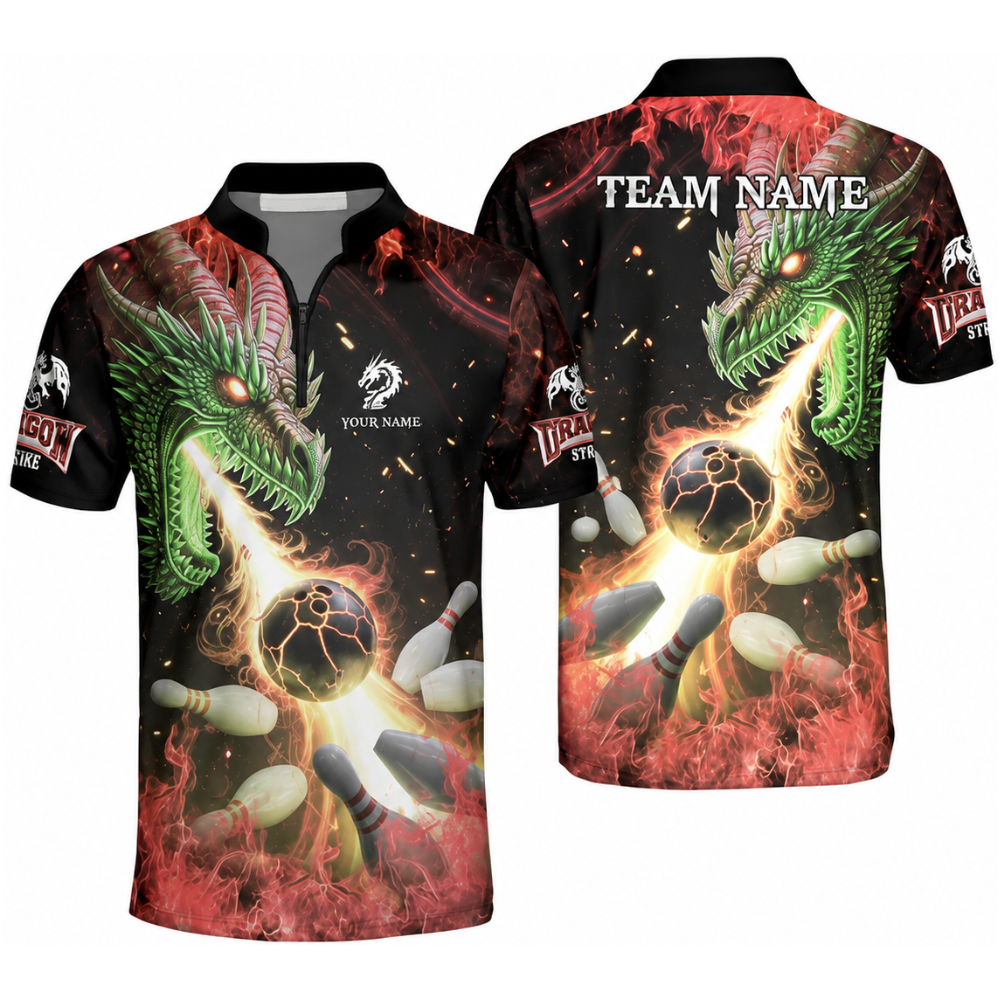 Custom Dragon Flame Bowling Men Jersey, Custom Dragon Bowling Team Shirts BZ0572