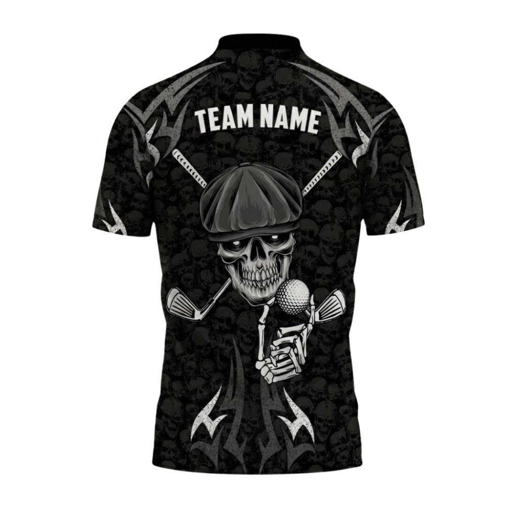 Custom Skull Black Polo Golf Team Shirts For Men, Customize Skull Golf Shirts GZ0410
