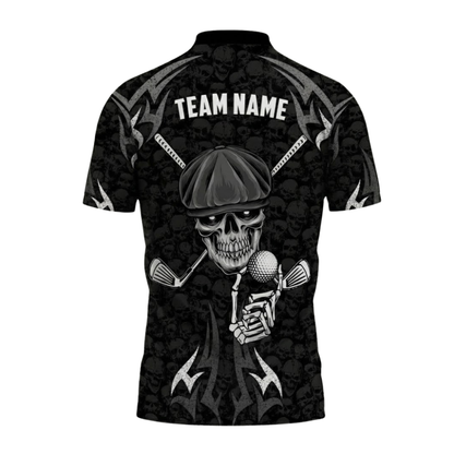 Custom Skull Black Polo Golf Team Shirts For Men, Customize Skull Golf Shirts GZ0410