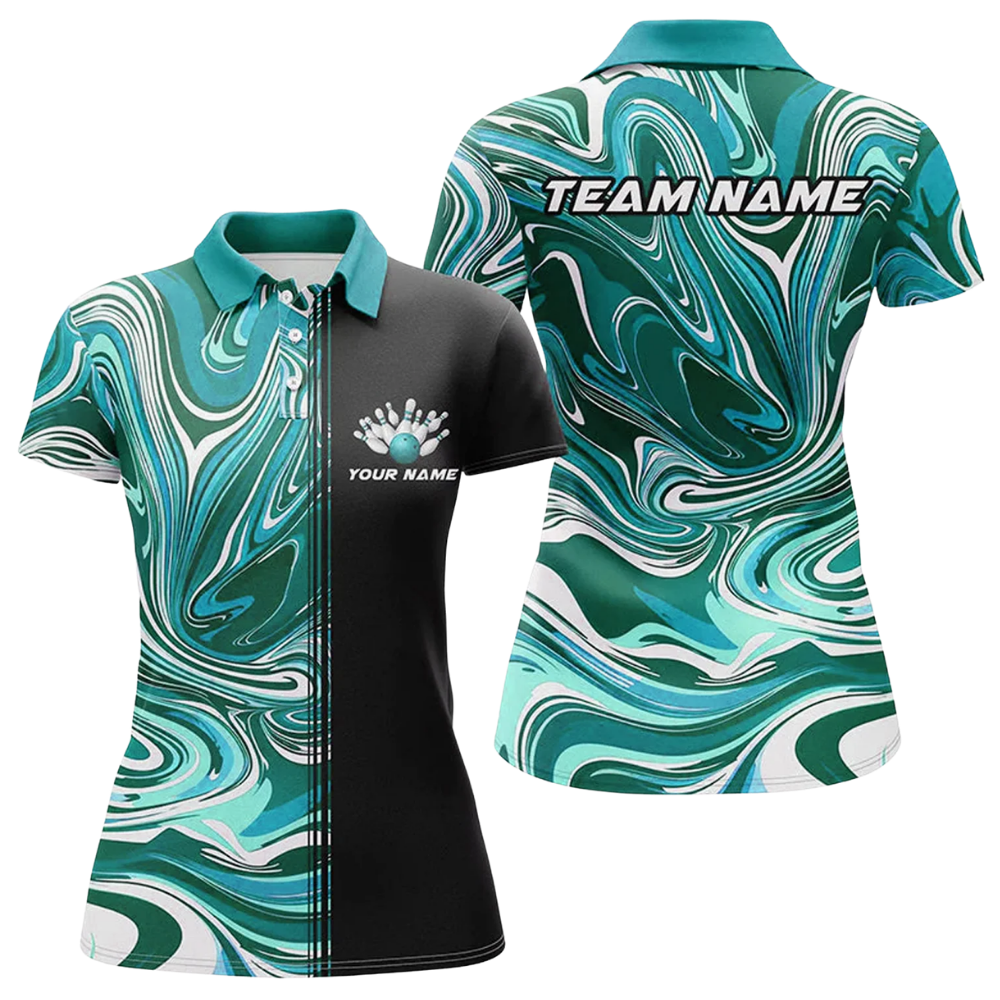 Custom Team Purple Black Womens Bowling Polo Shirt, Custom Bowling Shirt Ladies BZ0766