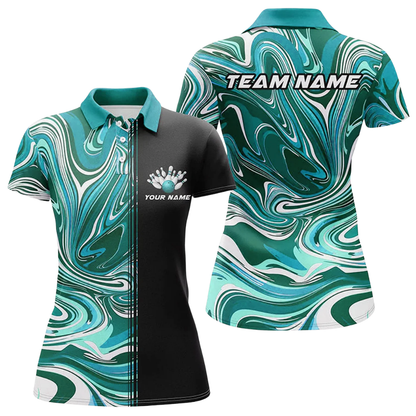 Custom Team Purple Black Womens Bowling Polo Shirt, Custom Bowling Shirt Ladies BZ0766