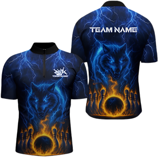 Custom Wolf Blue Lightning Bowling Jersey For Men, Custom Wolf Bowling Team Shirt BZ1005