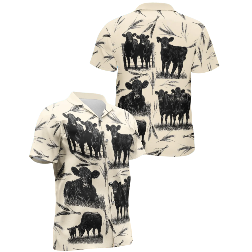 Black Angus Cow Vintage Hawaiian Shirt Men Women, Cow Hawaiian Shirt For Farmer HE0760