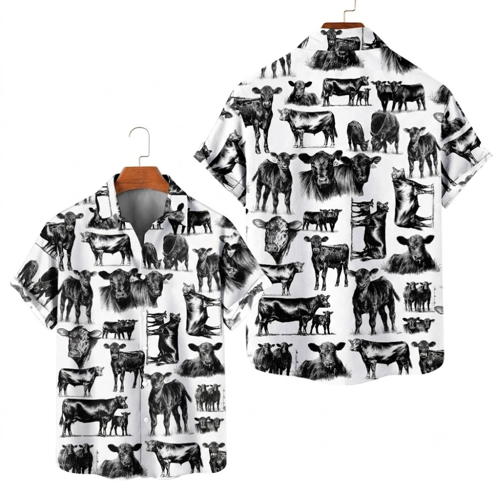 Black Angus Men's Hawaiian Shirt For Cow Lover, Black Angus Hawaiian Shirt HE0703