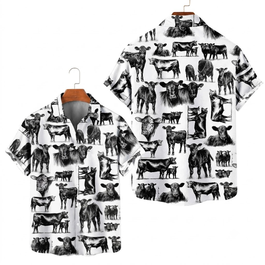 Black Angus Men's Hawaiian Shirt For Cow Lover, Black Angus Hawaiian Shirt HE0703