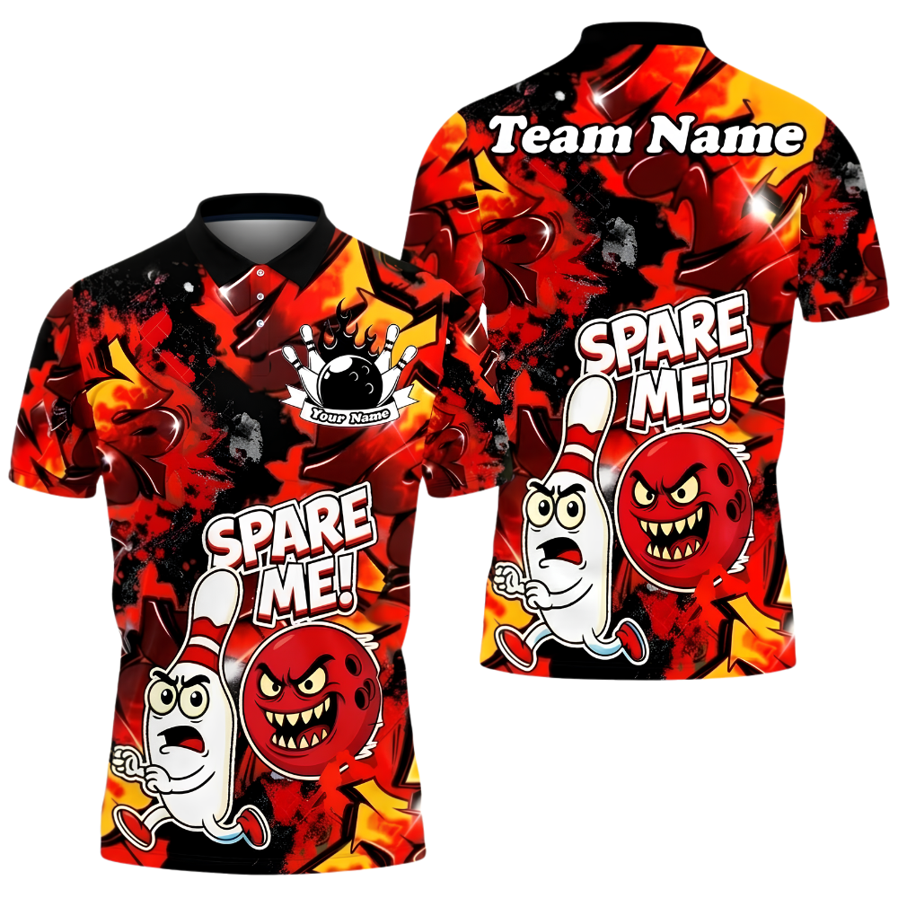 Spare Me Custom Funny Pins Ball Red Bowling Polo Shirt Men, Custom Funny Graffiti Bowling Team Shirt BZ0958