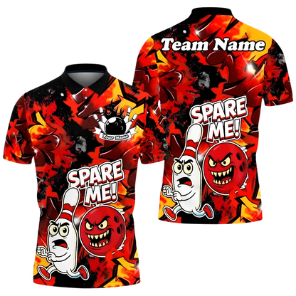 Spare Me Custom Funny Pins Ball Red Bowling Polo Shirt Men, Custom Funny Graffiti Bowling Team Shirt BZ0958