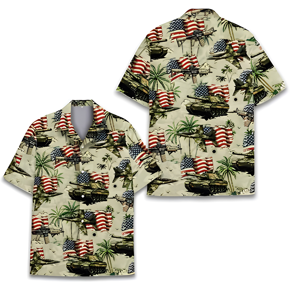 Tank American Flag Tropical Hawaiian Shirt, Vintage Tank Hawaiian Shirt For Veteran HE0739