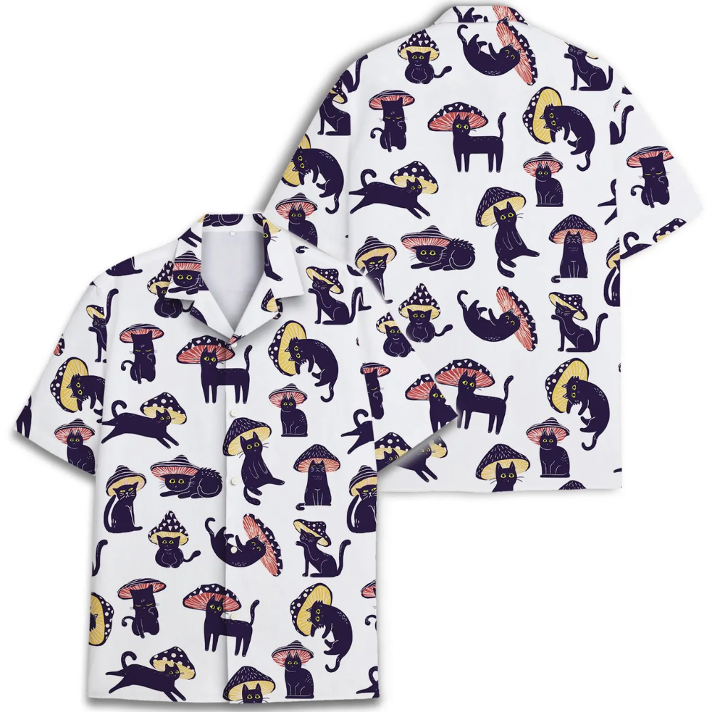 Funny Cat Mushroom Hawaiian Shirt For Men Women, Cat Mushroom Hawaiian Shirt HE0726