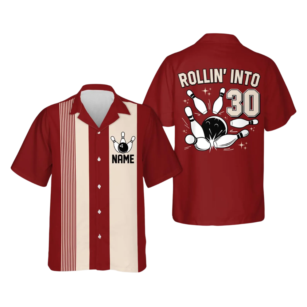 Rollin' Into Custom Age Retro Bowling Hawaiian Shirt, Custom Birthday Bowling Shirts BE0225