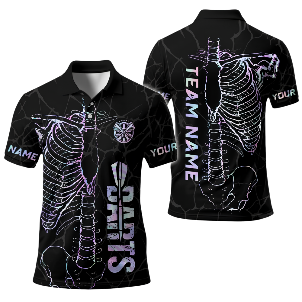 Custom Skeleton Neon Darts Polo Shirt For Men, Custom Skull Dart Team Shirt DE0119