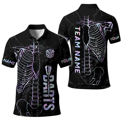 Custom Skeleton Neon Darts Polo Shirt For Men, Custom Skull Dart Team Shirt DE0119