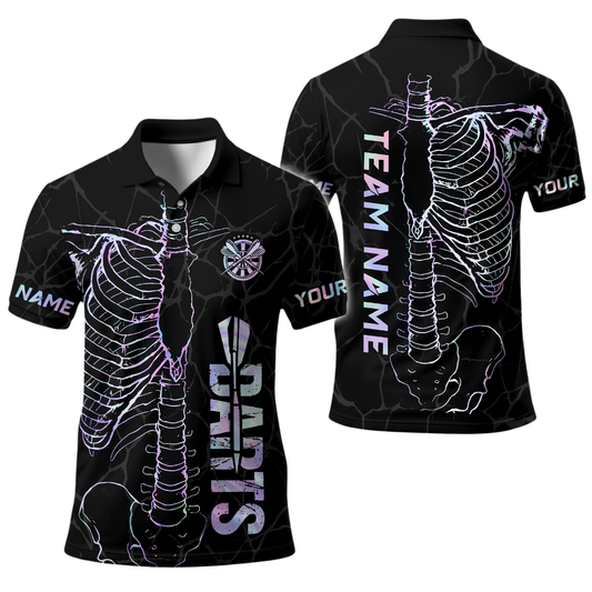 Custom Skeleton Neon Darts Polo Shirt For Men, Custom Skull Dart Team Shirt DE0119