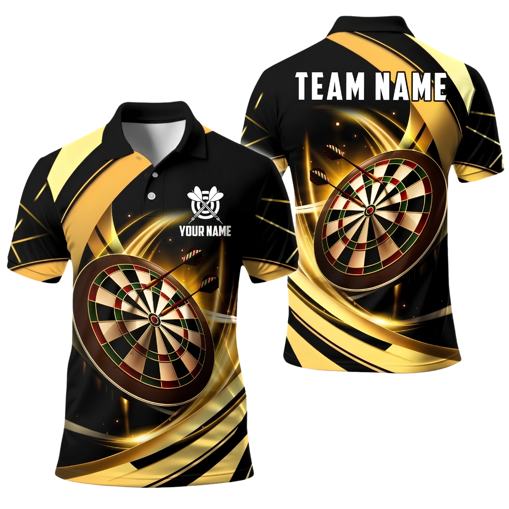 Custom Team Golden Black Darts Polo Shirt For Men, Custom Darts Team Shirt DE0121