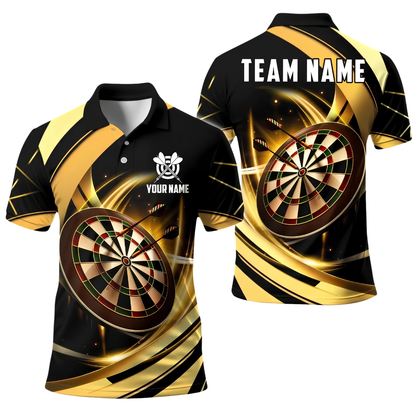 Custom Team Golden Black Darts Polo Shirt For Men, Custom Darts Team Shirt DE0121