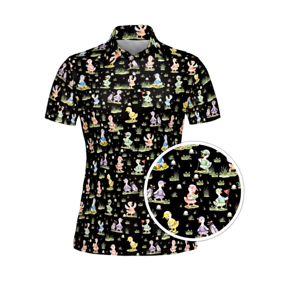Women's Silly Goose Pink Golf Polo Shirt, Funny Goose Golf Shirts For Ladies GE0471