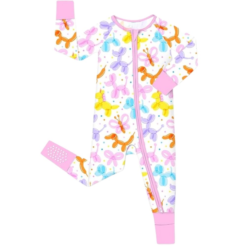 Colorfull Balloon Pink Baby Convertible Zippy Romper, Balloon Baby Convertible Romper BB0357