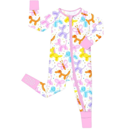 Colorfull Balloon Pink Baby Convertible Zippy Romper, Balloon Baby Convertible Romper BB0357