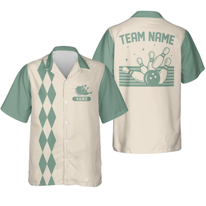 Custom Retro Mint Beige Bowling Hawaiian Shirt, Custom Team Bowling Shirt BE0227