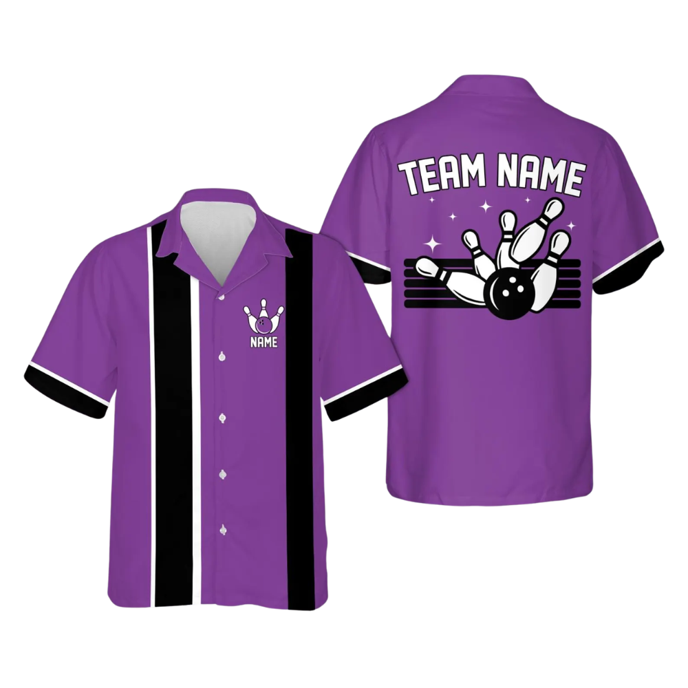 Custom Reto Puple Bowling Hawaiian Shirt For Men Women, Custom Team Retro Bowling Shirts BZ0863
