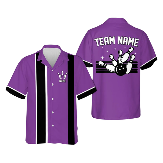 Custom Reto Puple Bowling Hawaiian Shirt For Men Women, Custom Team Retro Bowling Shirts BZ0863
