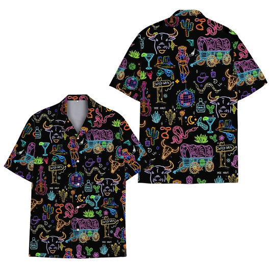Neon Western Hawaiian Shirt For Men And Women, Western Hawaiian Shirts HE0720
