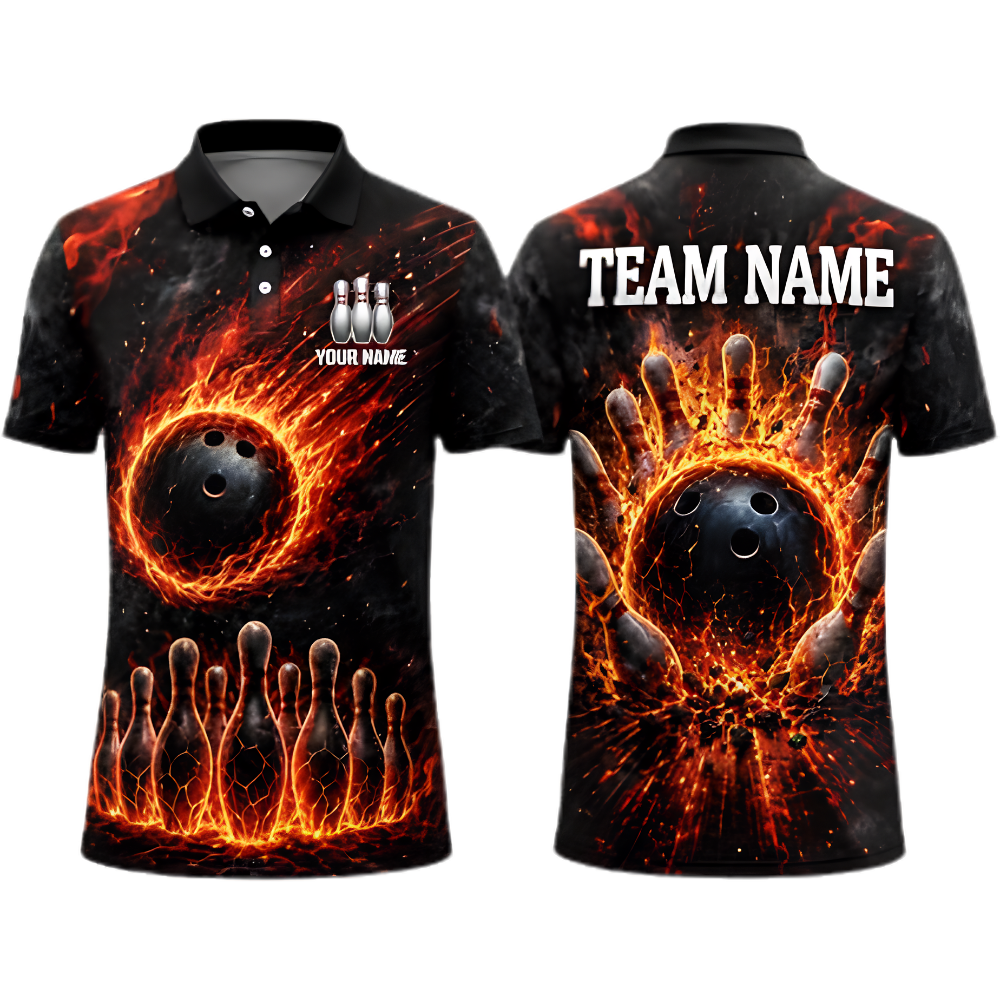 Custom Flaming Magma Bowling Mens Bowling Shirt, Custom Flame Bowling Team Shirts BZ0966