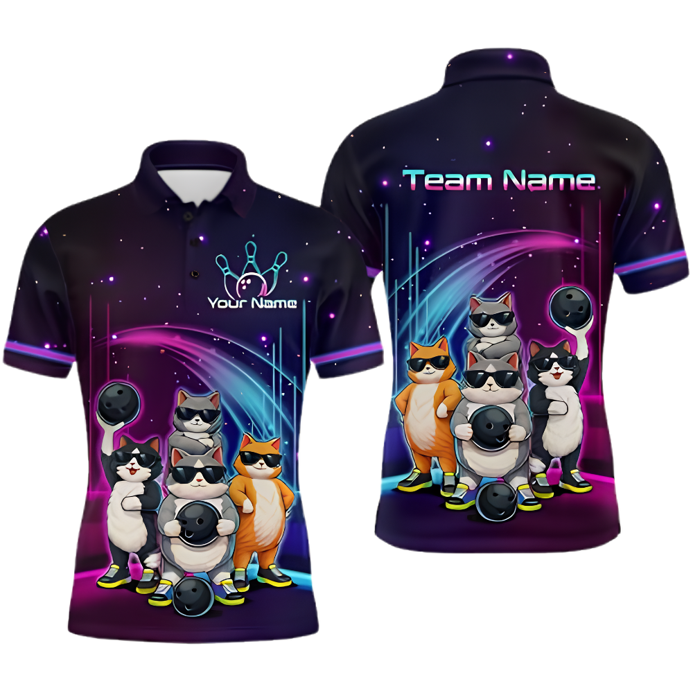 Custom Funny Cat Bowling Mens Polo Shirt, Custom Cat Team Bowling Shirt BZ0911