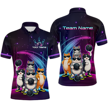 Custom Funny Cat Bowling Mens Polo Shirt, Custom Cat Team Bowling Shirt BZ0911