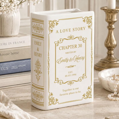 Together Is Our Favorite Place To Be Custom 30th Wedding Anniversary Ceramic Book Vase, Custom Wedding Anniversary Book Vase WD0627