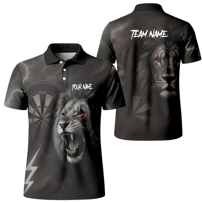Custom Lion Black Darts Polo Shirt For Men, Custom Lion Dart Team Shirt DZ0147