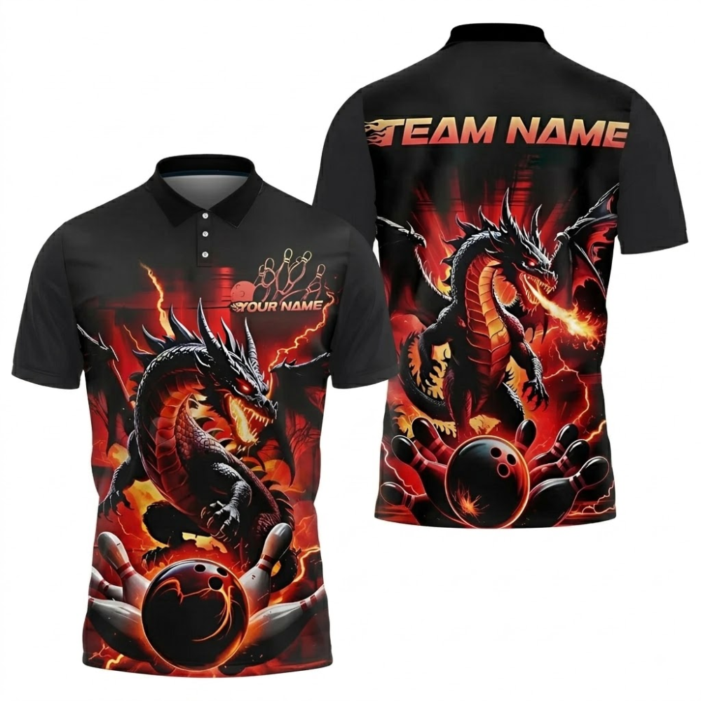 Custom Dragon Bowling Polo Shirt For Men, Custom Team Dragon Bowling Shirts BZ0835