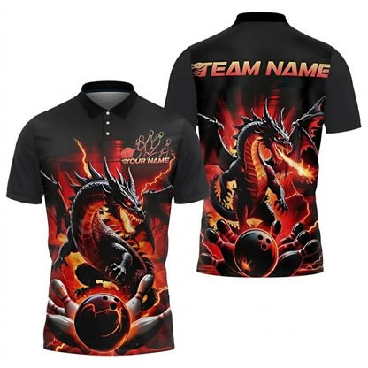 Custom Dragon Bowling Polo Shirt For Men, Custom Team Dragon Bowling Shirts BZ0835
