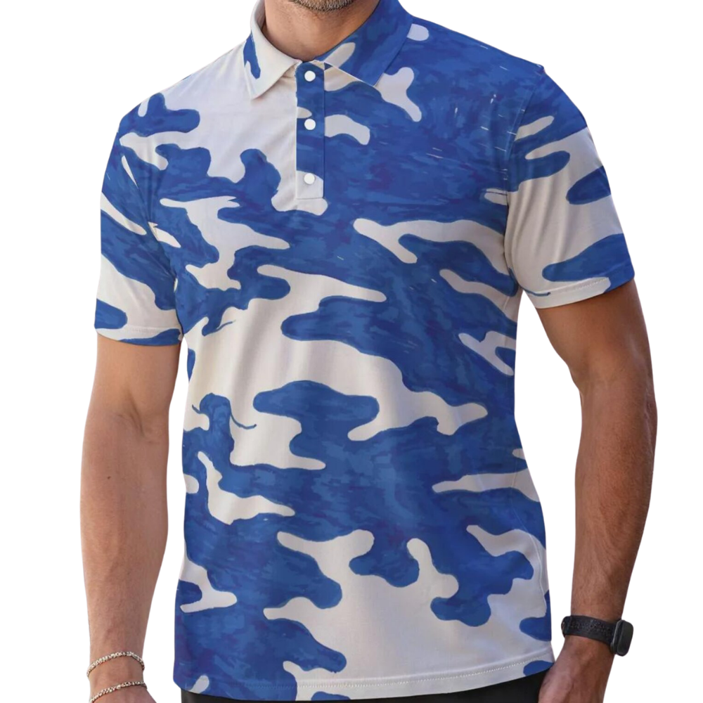 Camouflage Blue Matching Golf Shirts For His And Her, Camo Couple Golf Mathching Shirts GE0575