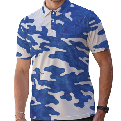 Camouflage Blue Matching Golf Shirts For His And Her, Camo Couple Golf Mathching Shirts GE0575