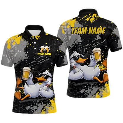 Funny Duck And Beer Custom Bowling Mens Polo Shirt, Custom Duck Bowling Team Shirt BZ1008