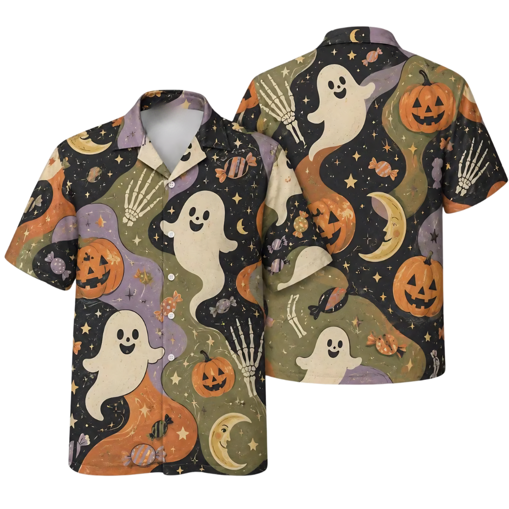 Funny Ghost Pumpkin Hawaiian Shirt, Halloween Hawaiian Shirt HE0814